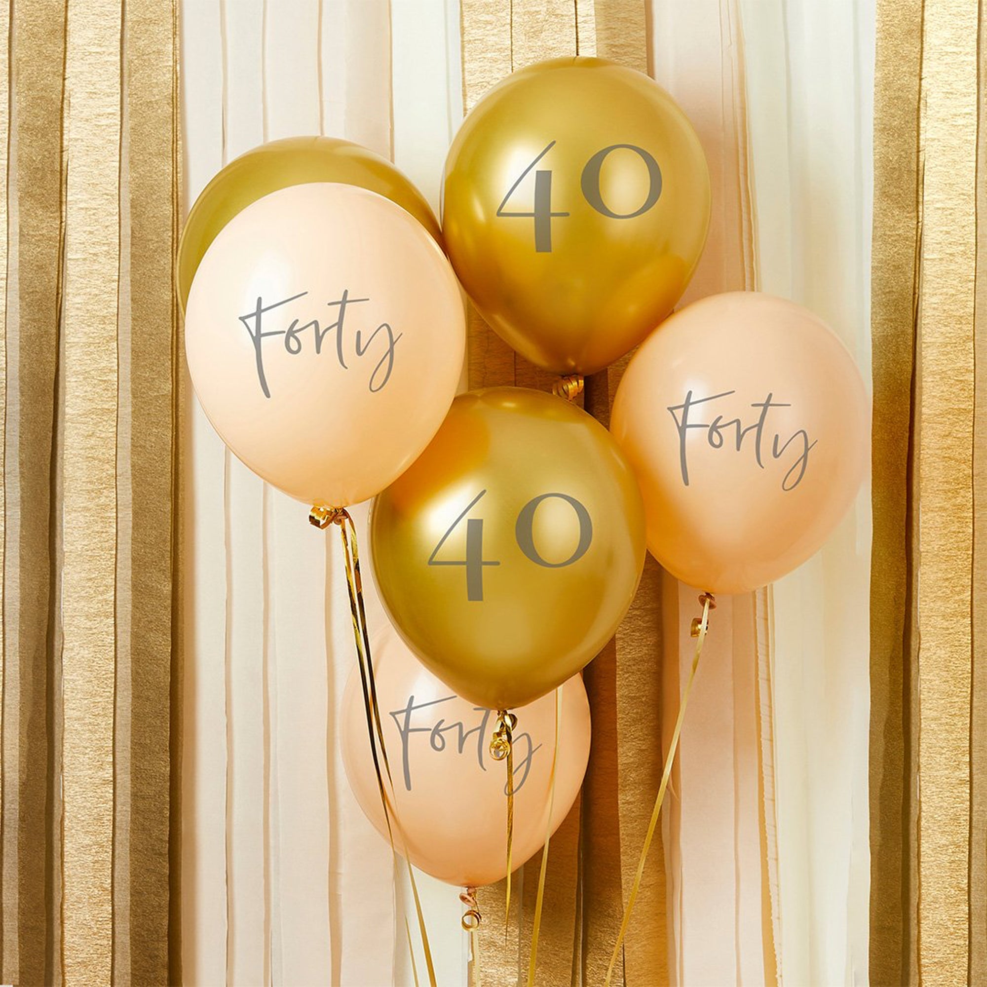 Balloons-HBMB120 - Gold & Nude Forty 12" Latex Balloons-Hootyballoo