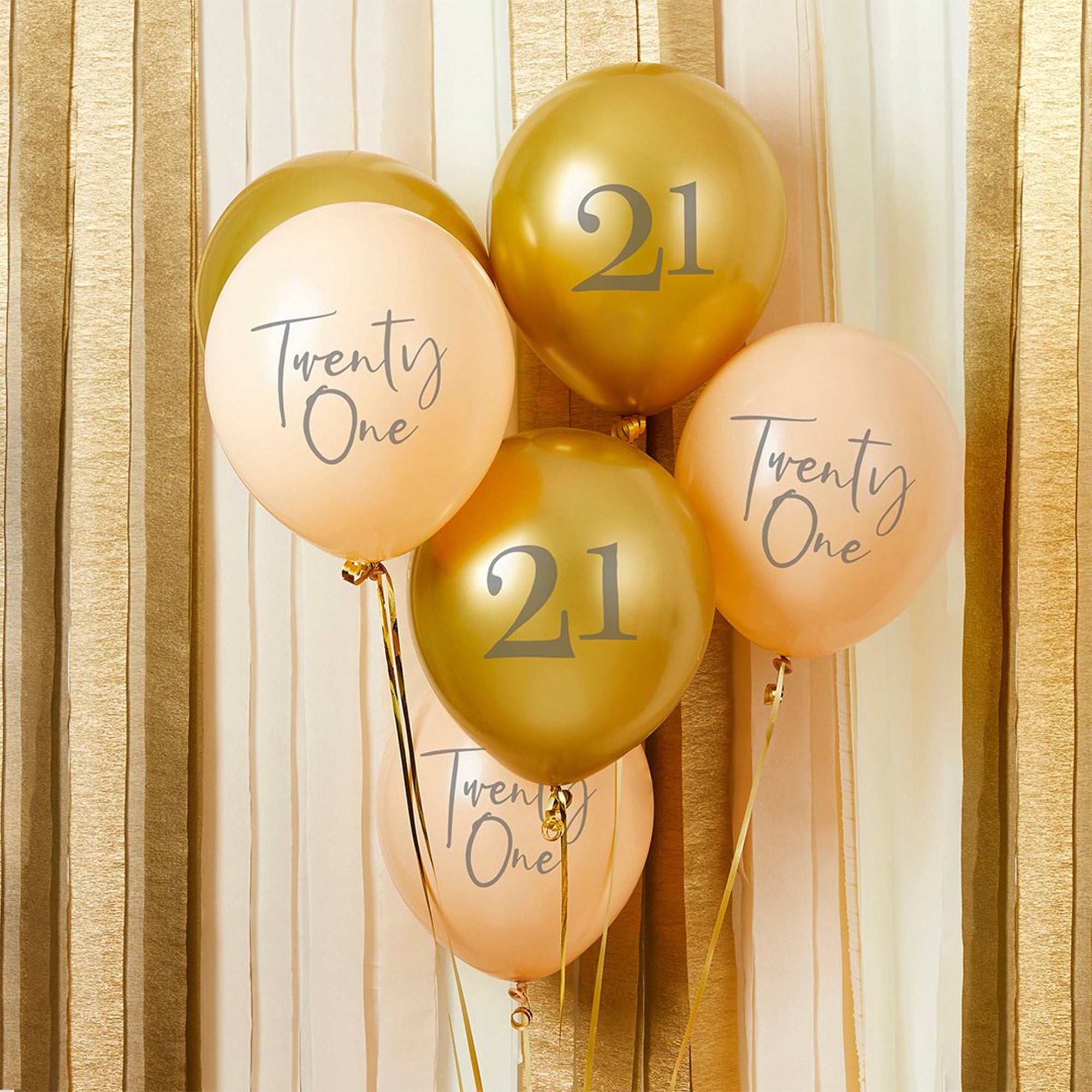 Balloons-HBMB118 - Gold & Nude TwentyOne 12" Latex Balloons-Hootyballoo