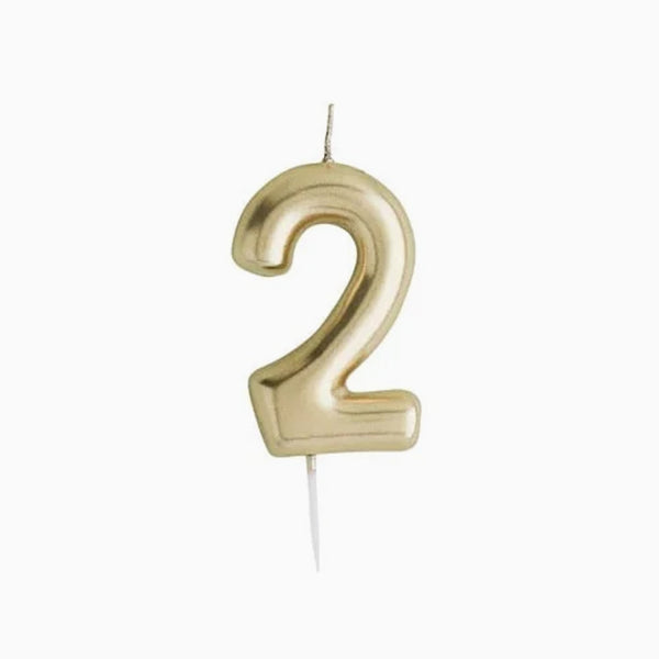 Party Candle-HBMM183 - Gold Number 2 Candle-Hootyballoo