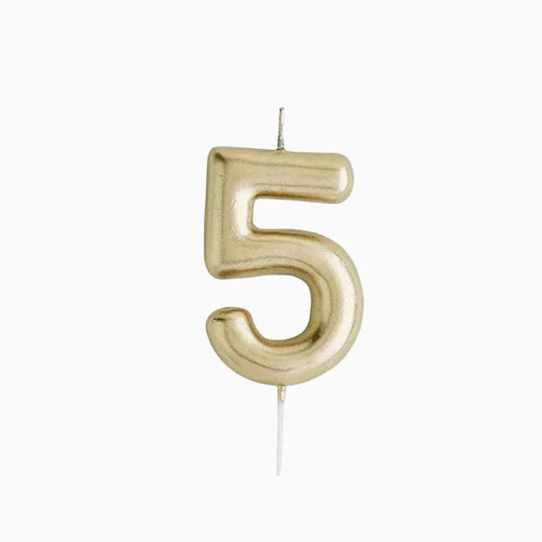Party Candle-HBMM186 - Gold Number 5 Candle-Hootyballoo