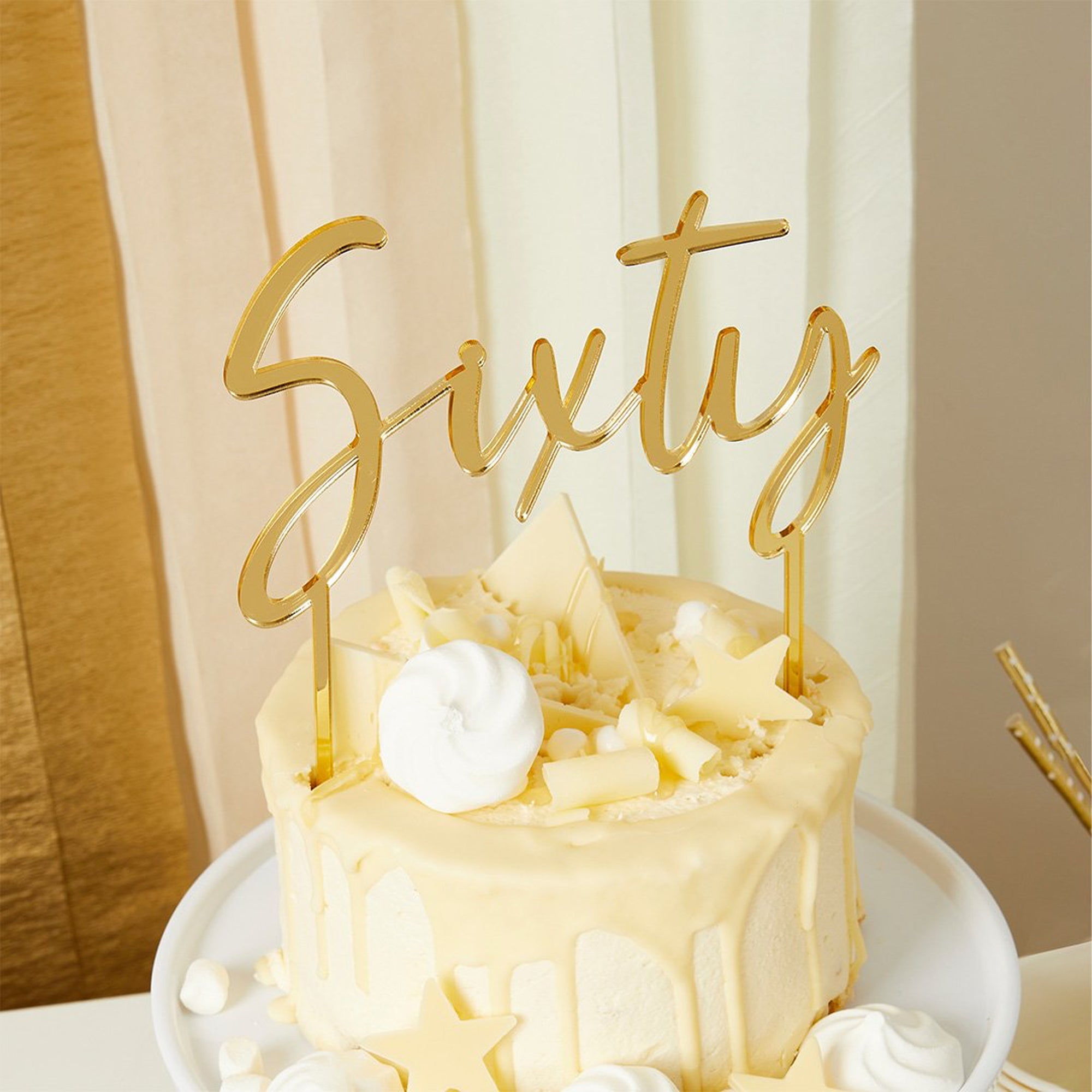 Cake Topper-HBMB106 - Gold Sixty Acrylic Cake Topper-Hootyballoo