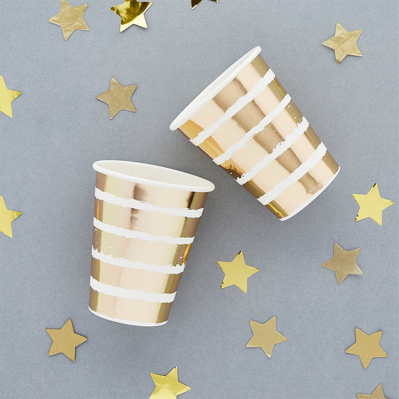 Paper Cups-HBMM137 - Gold Striped Paper Cups-Hootyballoo