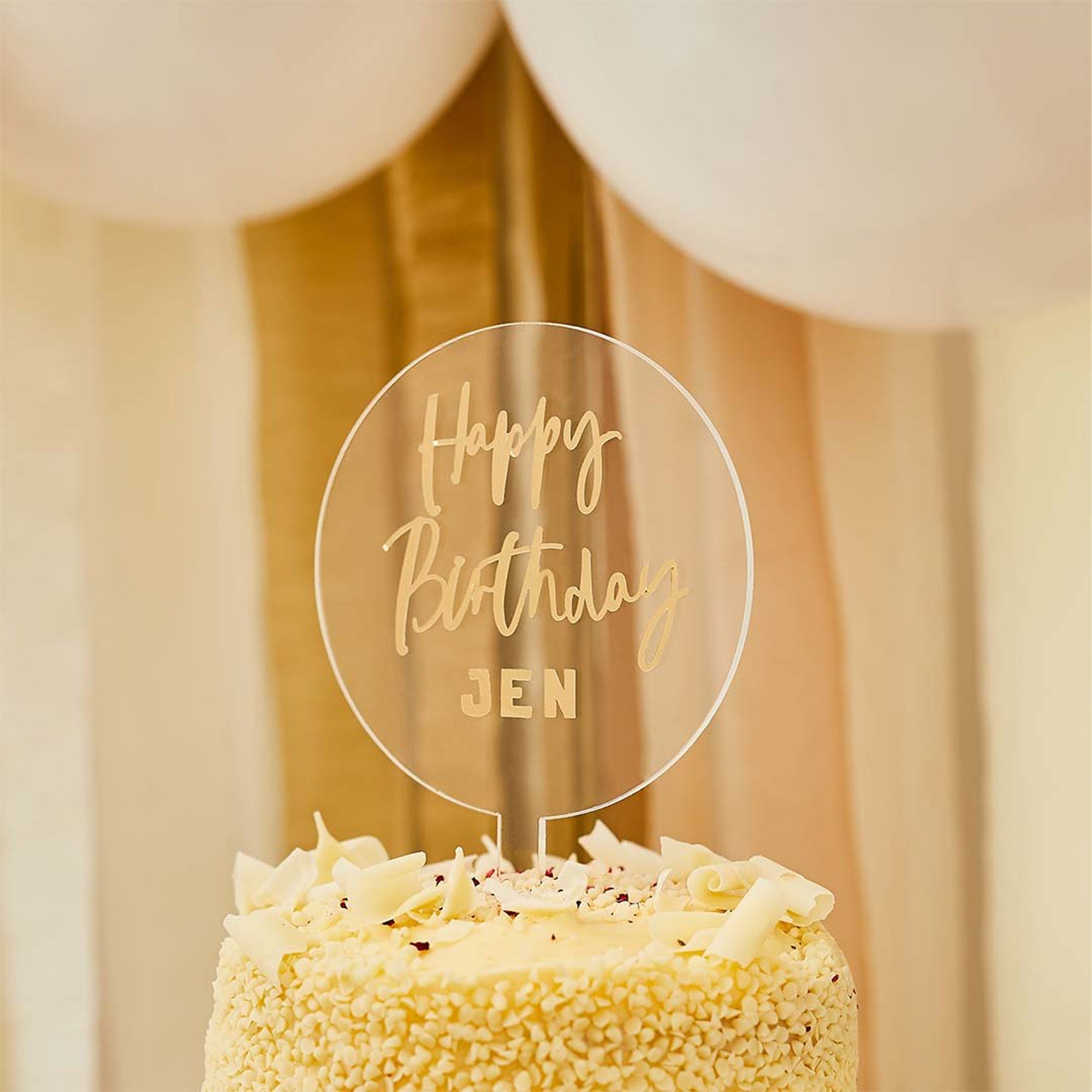 Cake Topper-HBMM312 - Golden Customisable Cake Topper-Hootyballoo