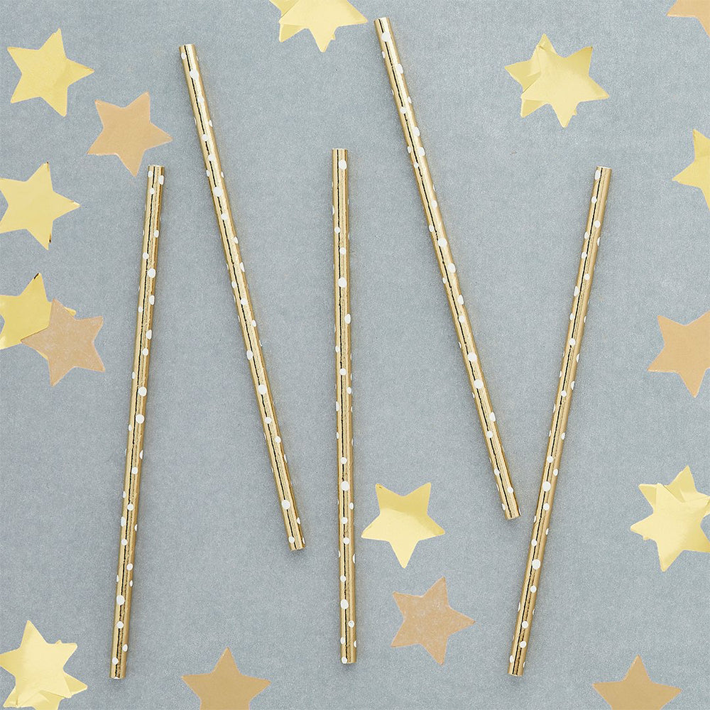 Straws-HBMM145 - Golden Spotted Paper Straws-Hootyballoo