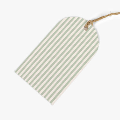 Green Stripes Gift Tag with a rounded top and natural jute twine string.
