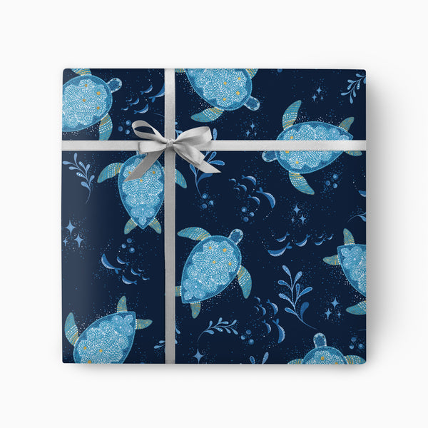 Wrapping Paper-GWP177 - Deep Indigo Ocean Turtles Wrapping Paper-Whistlefish