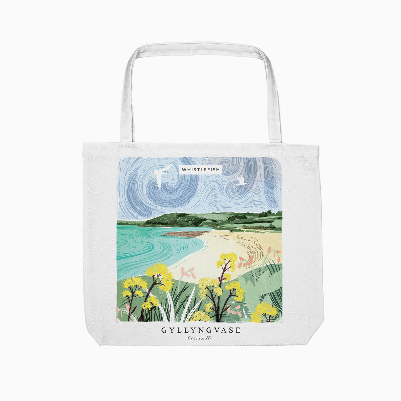 Tote Bag-WTB52 - Gyllyngvase Cornish Lino Tote Bag-Whistlefish