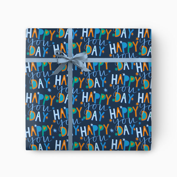 Wrapping Paper-GWP95 - Happy You Day Navy Wrapping Paper-Whistlefish