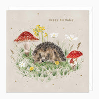 Greeting Card-F400 - Hedgehog & Mushroom Birthday Card-Whistlefish