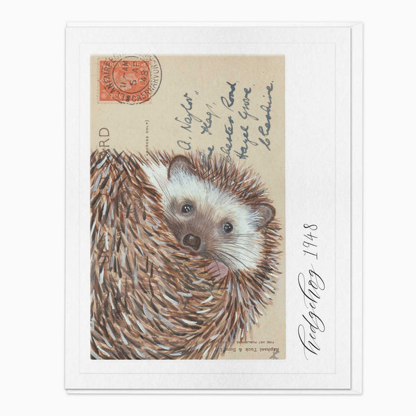 Greeting Card-G031 - Hedgehog Vintage Art Card-Zenna Rogers Art