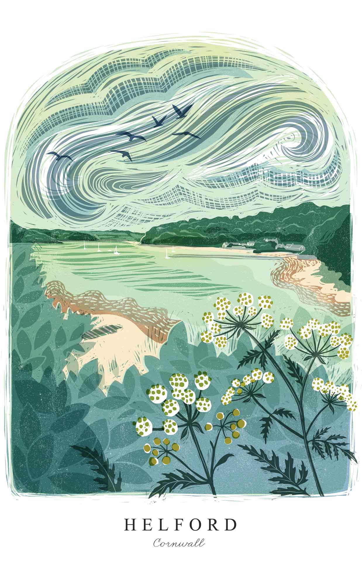Framed Print-WF1237F - Helford Lino Small Framed Print-Whistlefish