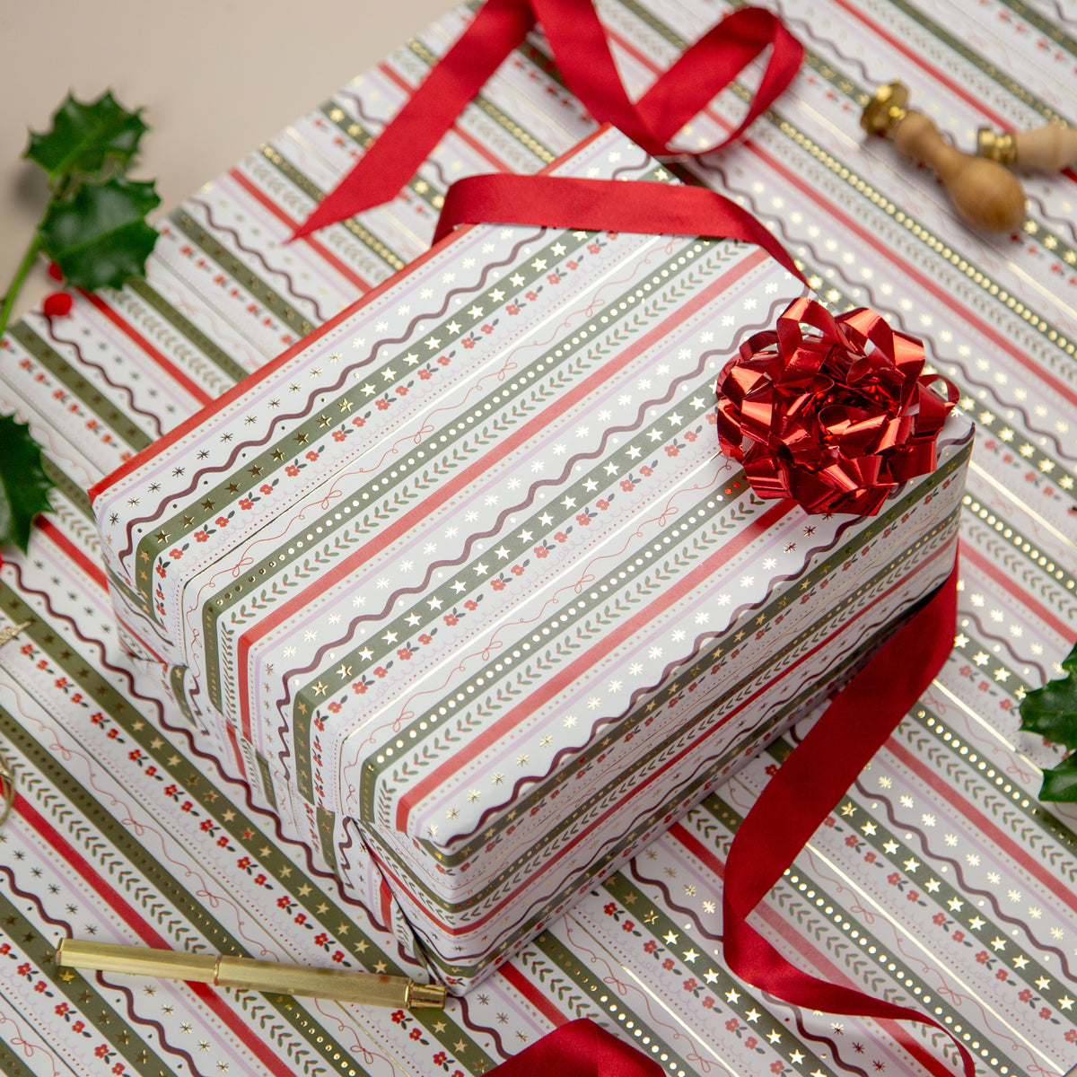 FCWP007 - Sugarplum Stripe Foiled Wrapping Paper