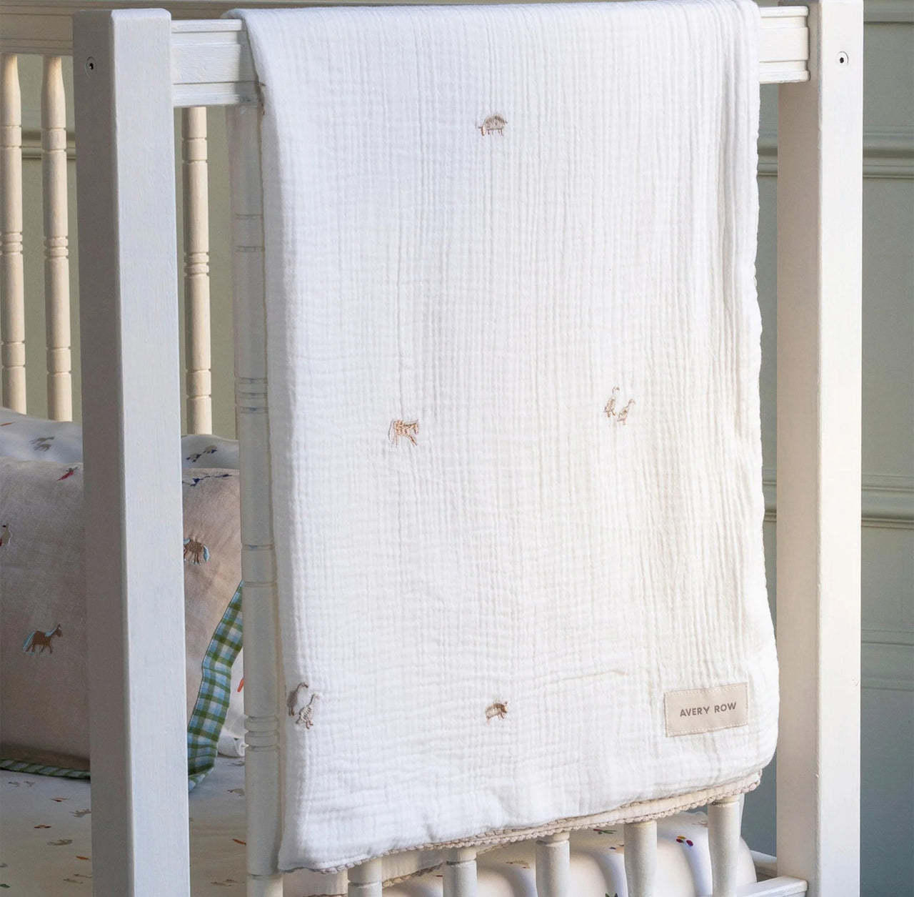 Organic Baby Muslins-EMBLFA - Little Farm Embroidered Muslin Blanket-Avery Row