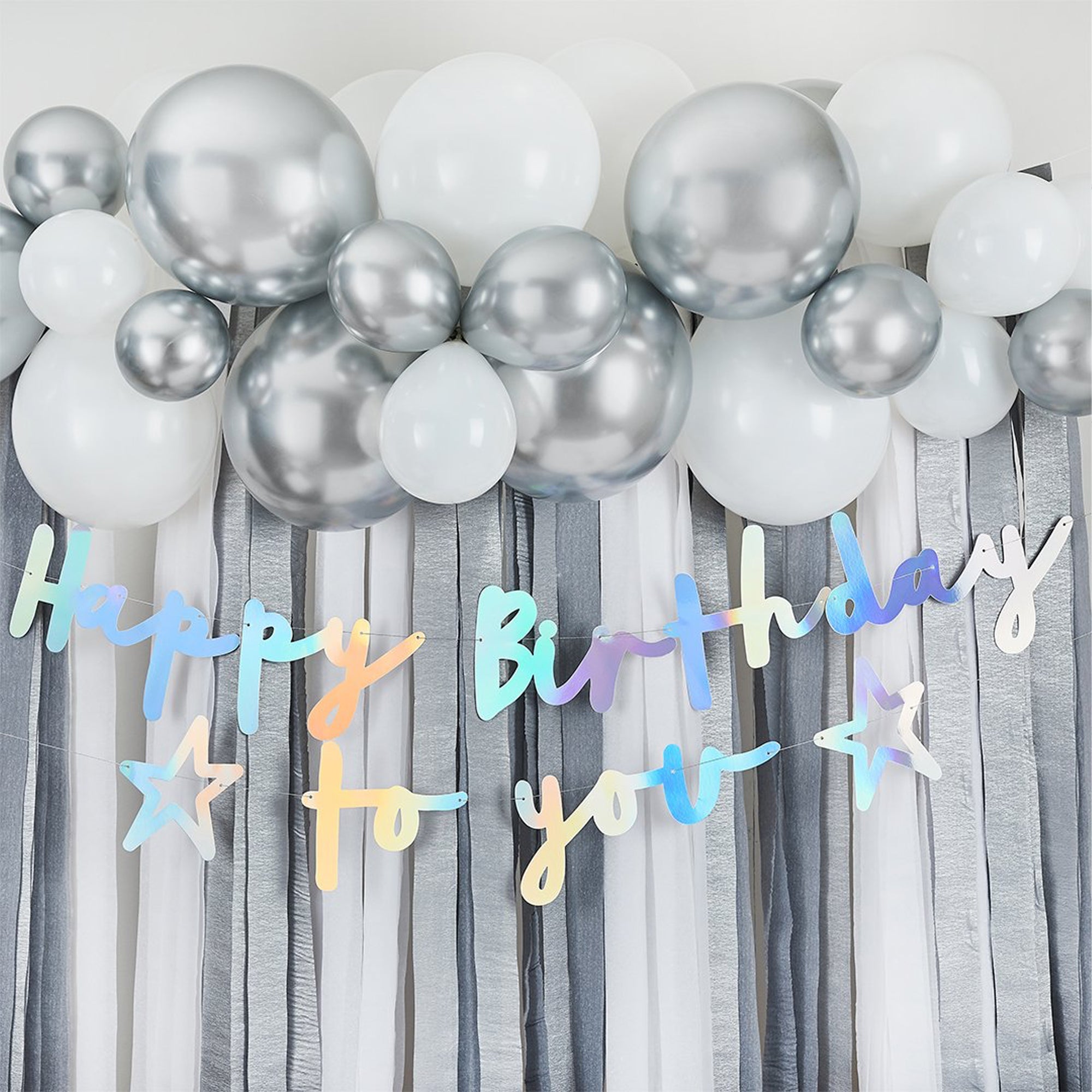 Banner-HBMM1117 - Iridescent Happy Birthday Card Banner-Hootyballoo