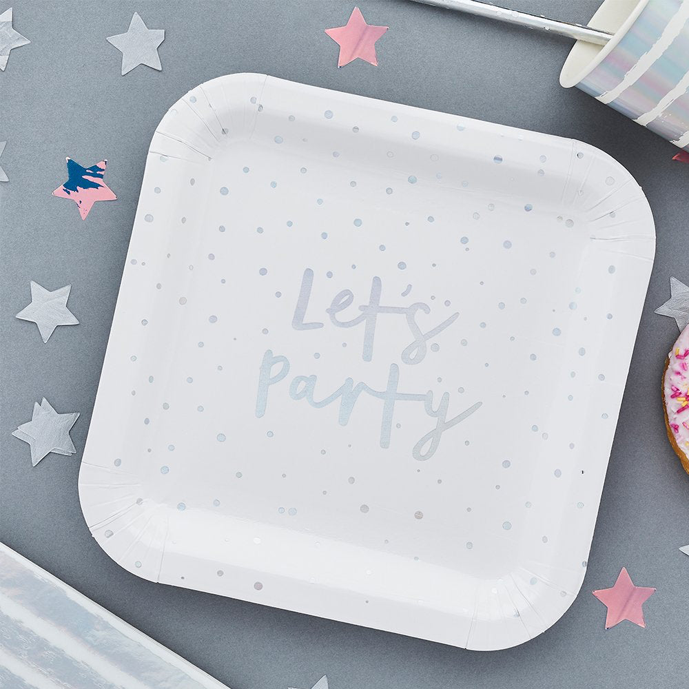 Paper Plates-HBMM143 - Iridescent Let's Party Paper Plates-Hootyballoo