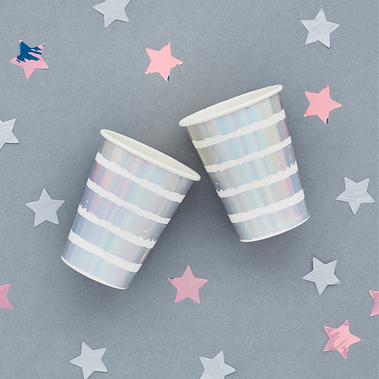Paper Cups-HBMM139 - Iridescent Striped Paper Cups-Hootyballoo