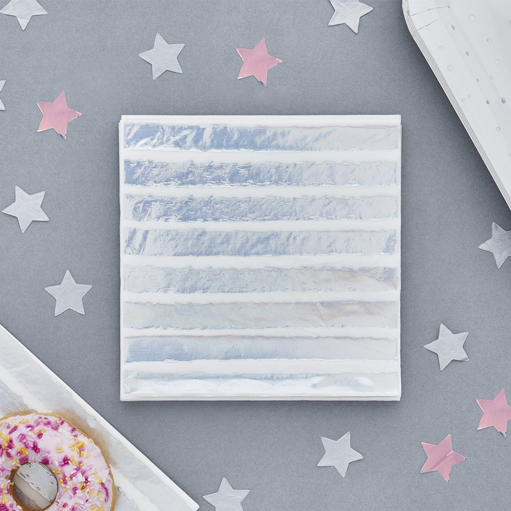 Paper Napkins-HBMM136 - Iridescent Striped Paper Napkins-Hootyballoo