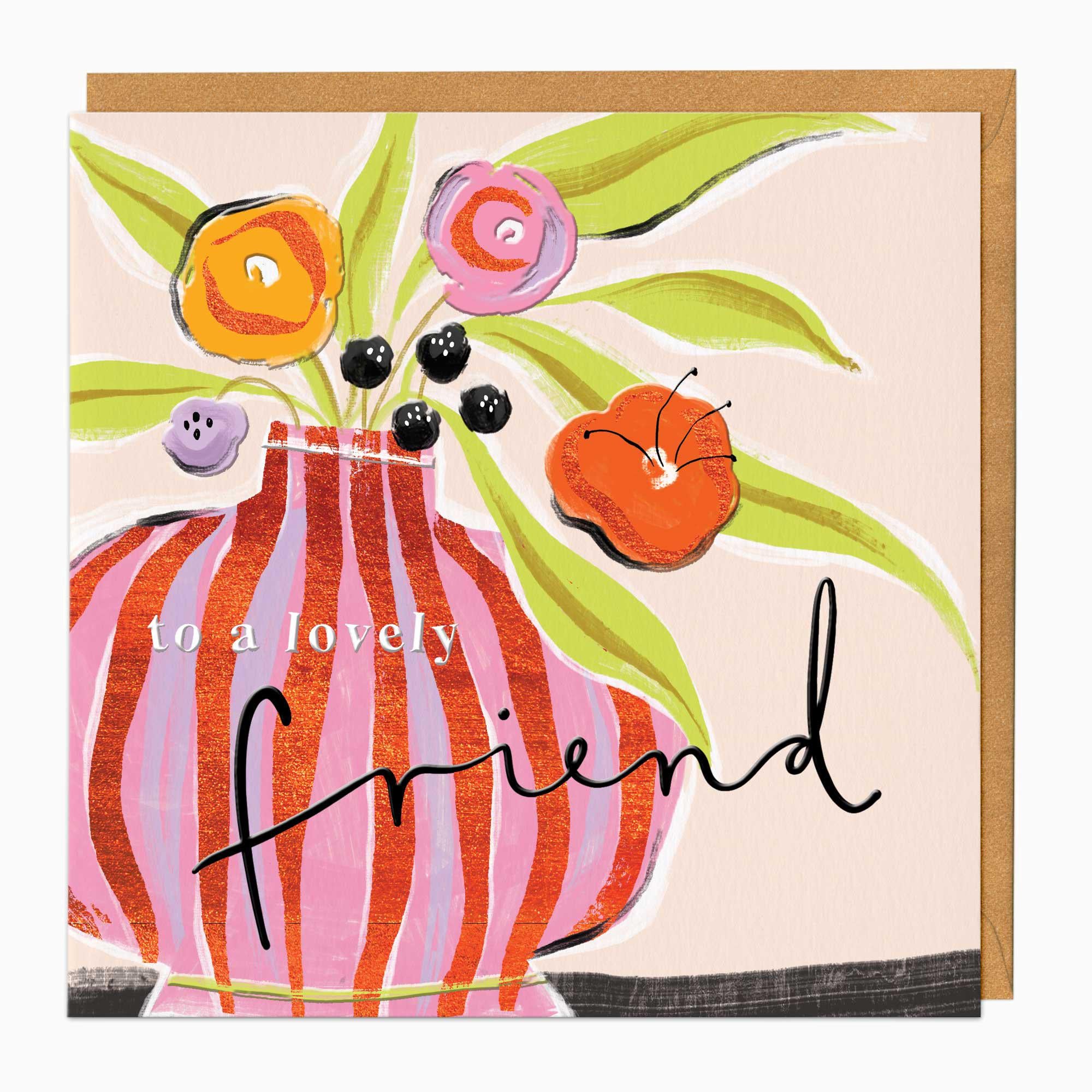 Greeting Card-F395 - Juicy Floral Vase Friend Card-Whistlefish