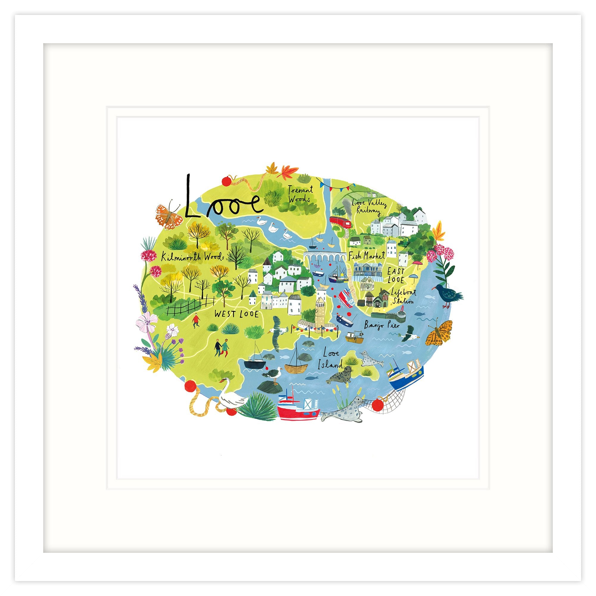 RC07F Looe Map Framed Print