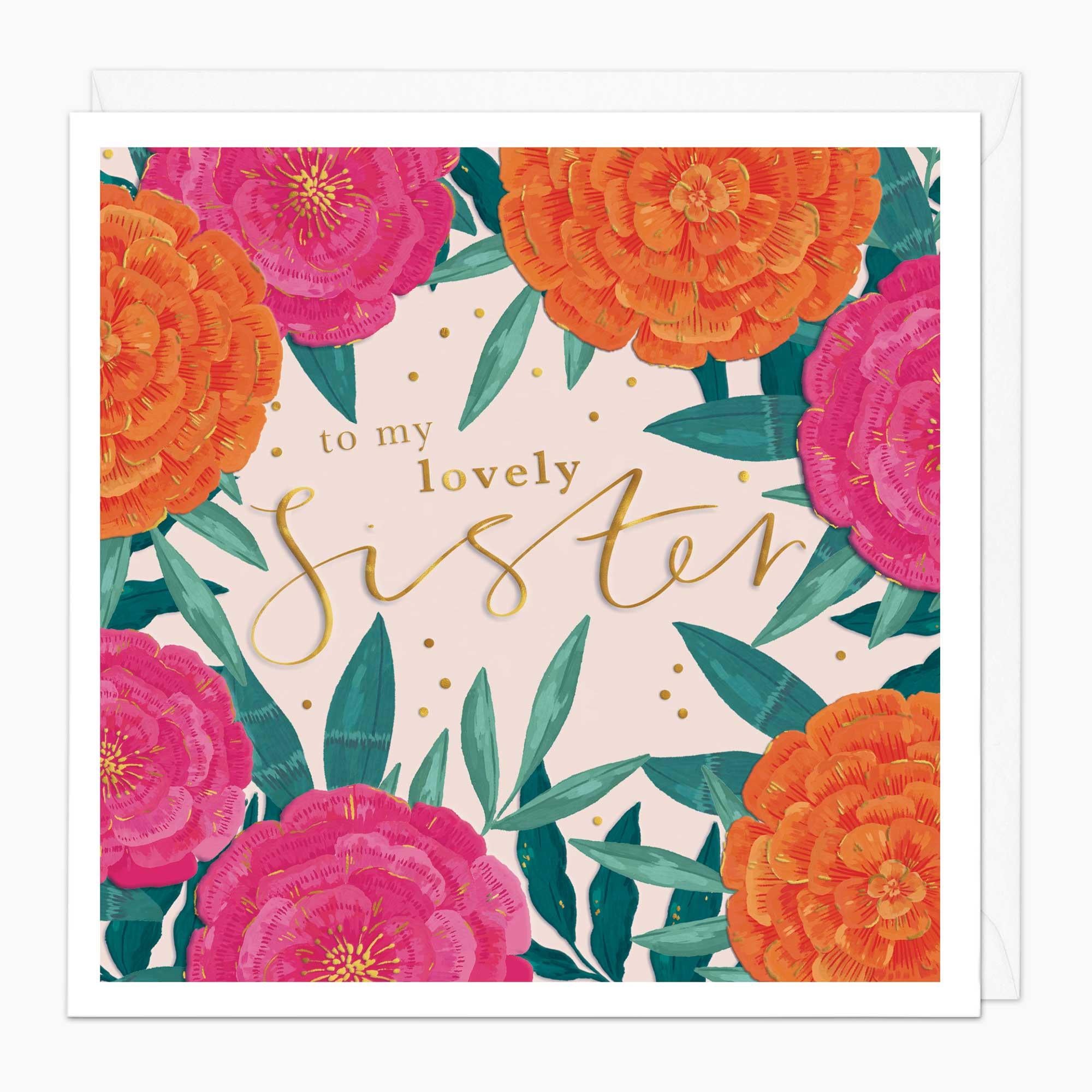 Greeting Card-G197 - Lovely Sister Marigold Birthday Card-Whistlefish