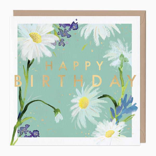 Greeting Card-F449 - Messy Daisies Watercolour Birthday Card-Whistlefish