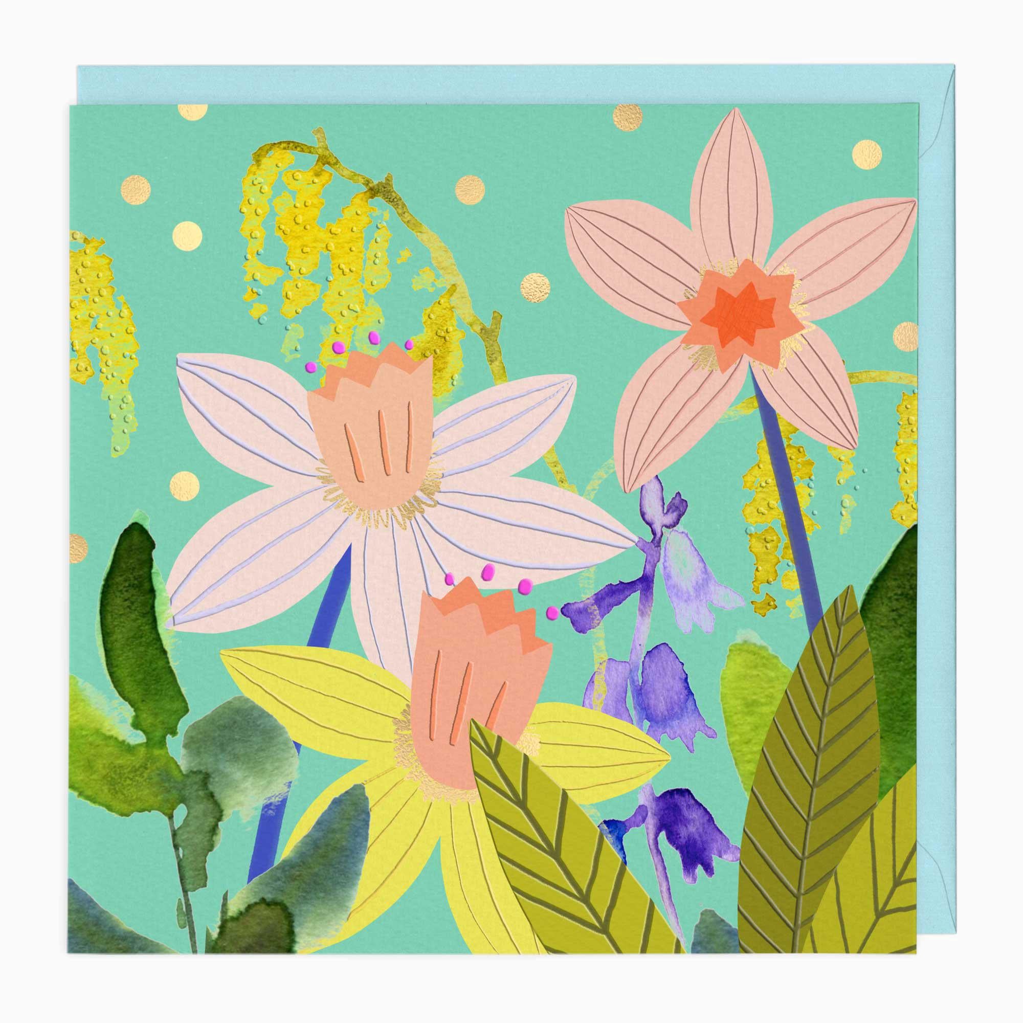 Greeting Card-G272 - Modern Floral Daffodil Art Card-Whistlefish