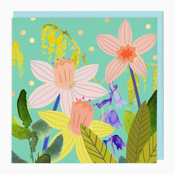 Greeting Card-G272 - Modern Floral Daffodil Art Card-Whistlefish