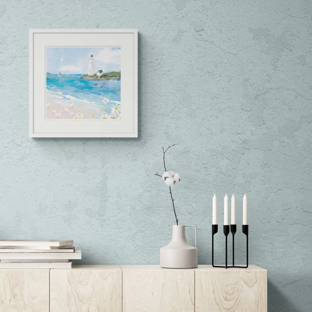 Lighthouse Daisies Framed Print - Whistlefish