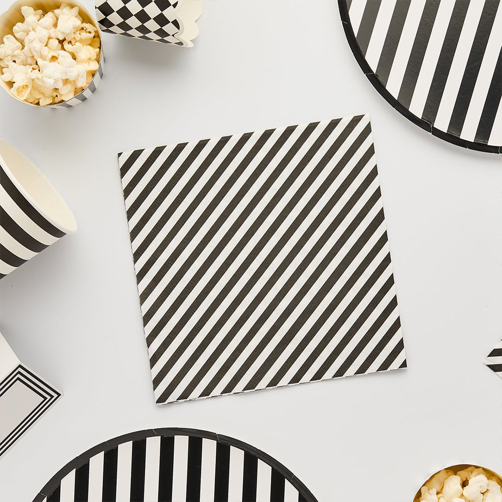 Paper Napkins-HBMP103 - Monochrome Striped Paper Napkins-Hootyballoo
