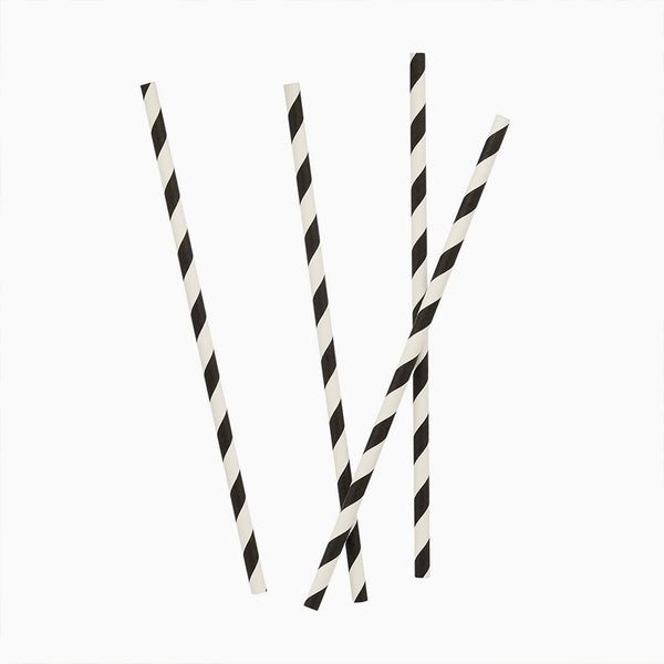 Straws-HBMP105 - Monochrome Striped Paper Straws-Hootyballoo