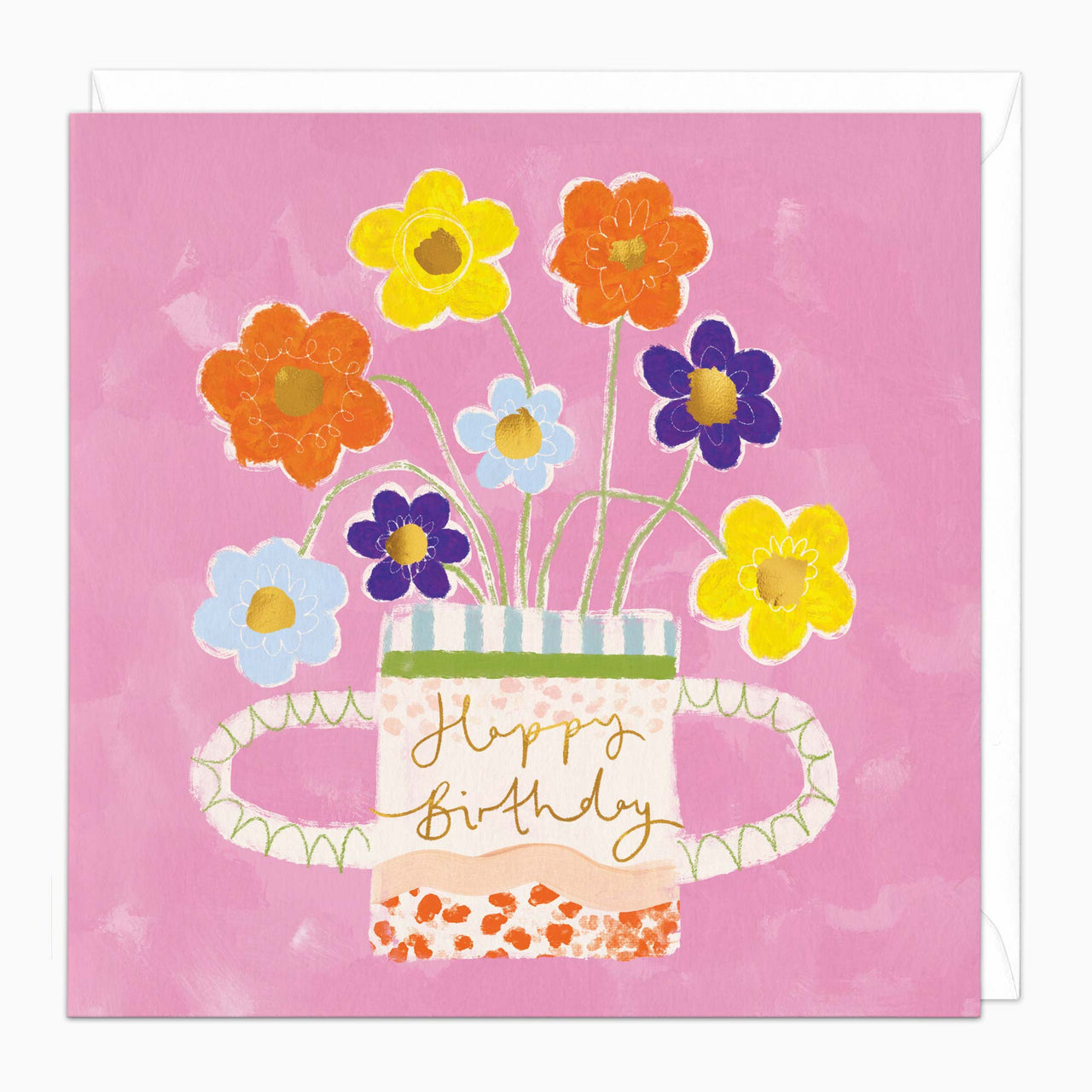 Greeting Card-H242 - Mug Of Flowers Birthday Card-Whistlefish