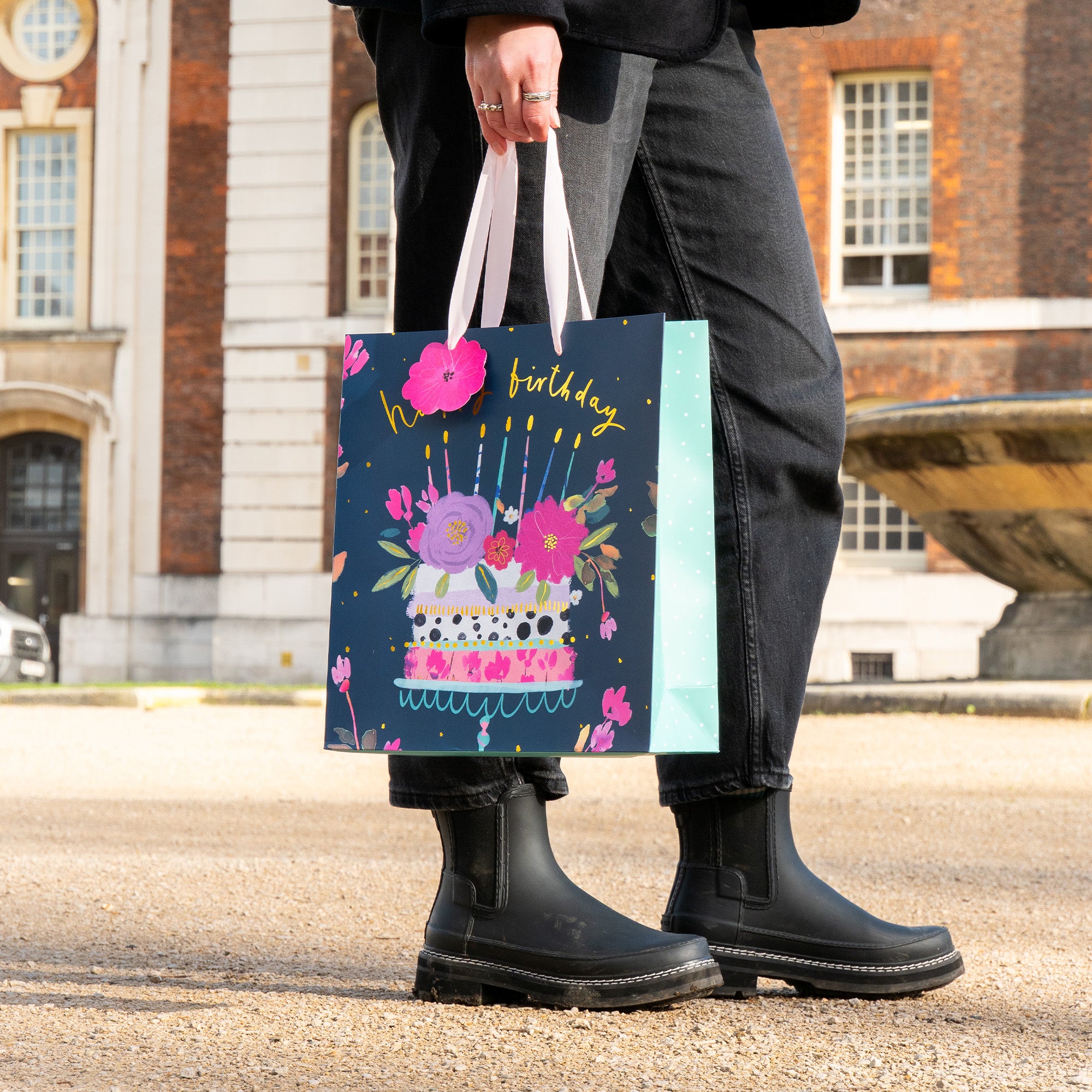 Gift Bag-WGB12LB - Navy Cake Birthday Large Gift Bag-Whistlefish