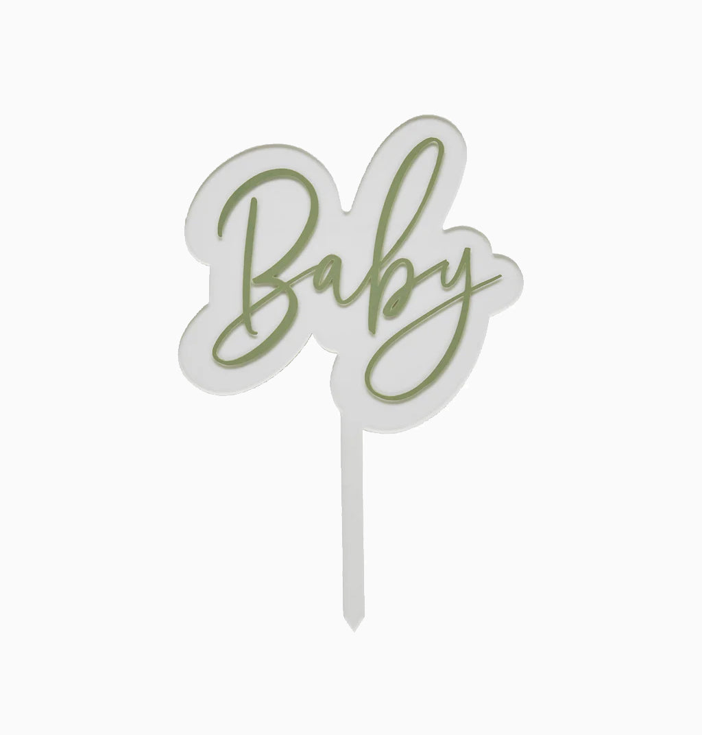 Cake Topper-HBBS221 - Neutral Sage 'Baby' Acrylic Cake Topper-HootyBalloo