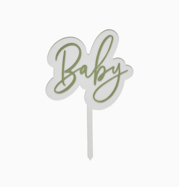 Cake Topper-HBBS221 - Neutral Sage 'Baby' Acrylic Cake Topper-HootyBalloo