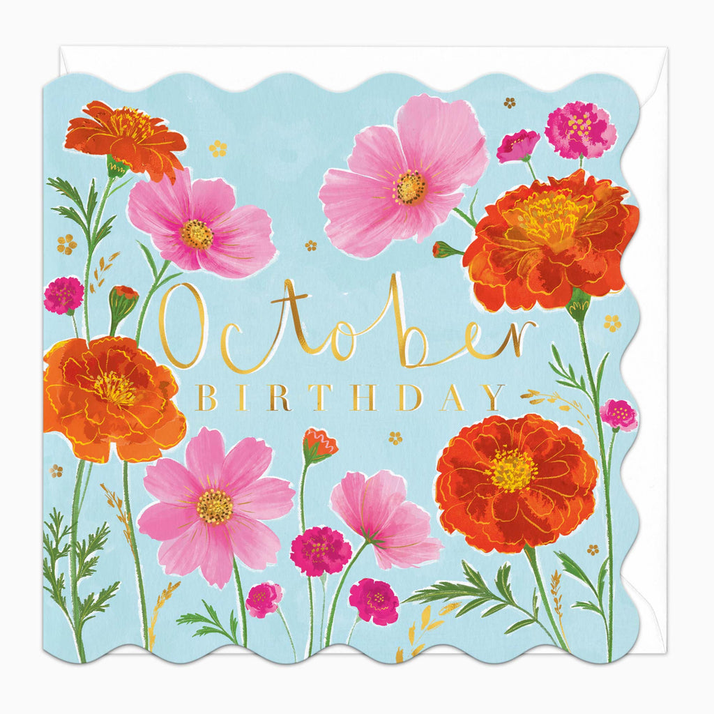 Greeting Card-H023 - October Floral Birthday Card-Whistlefish