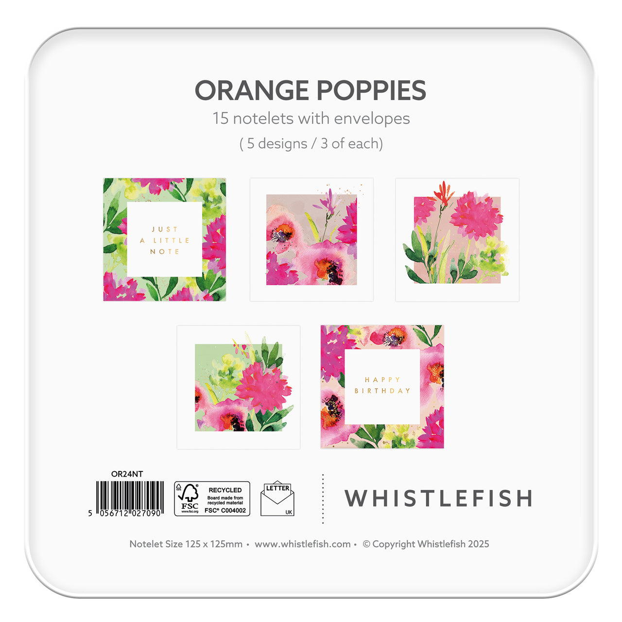Notelet Tin-OR24NT - Orange Poppy Notelet Tin-Whistlefish