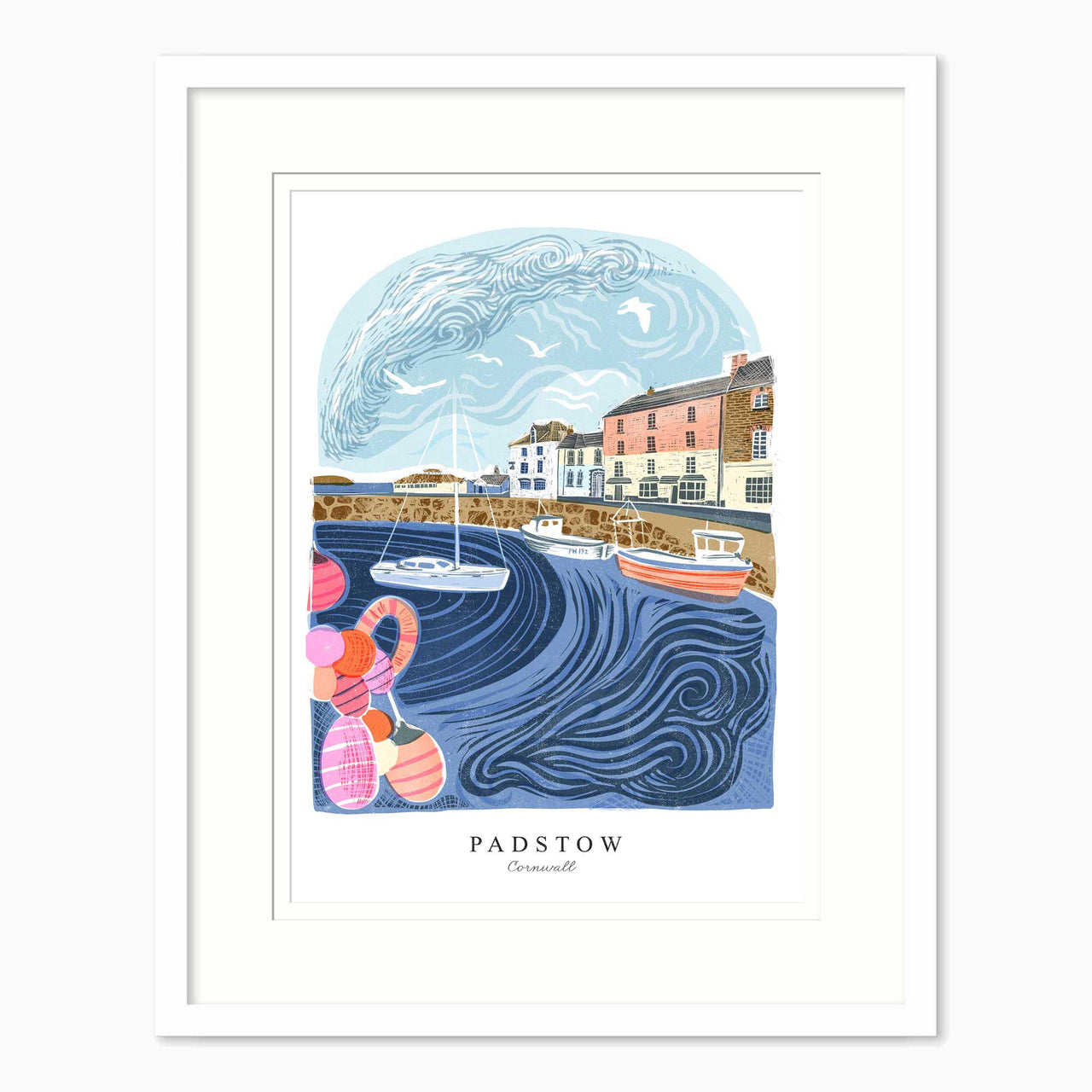 Framed Print-WF1228F - Padstow Lino Small Framed Print-Whistlefish