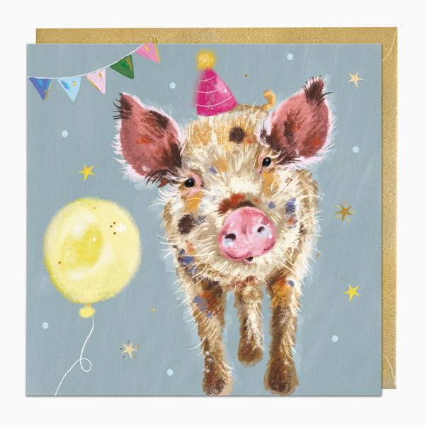 Greeting Card-H037 - Party Pig Birthday Card-Whistlefish