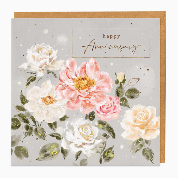 Greeting Card-F402 - Peonies & Roses Anniversary Card-Whistlefish