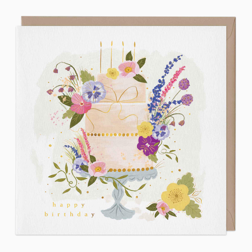 Greeting Card-G259 - Petal-Topped Cake Birthday Card-Whistlefish