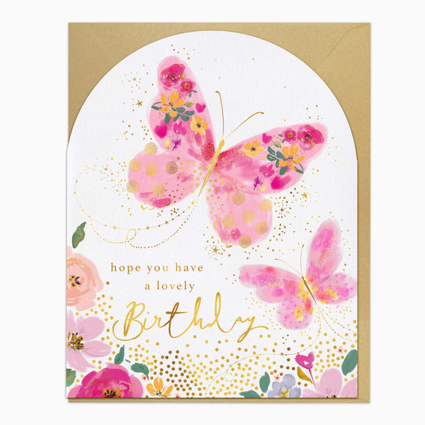Greeting Card-H233 - Pink Butterflies Birthday Card-Whistlefish