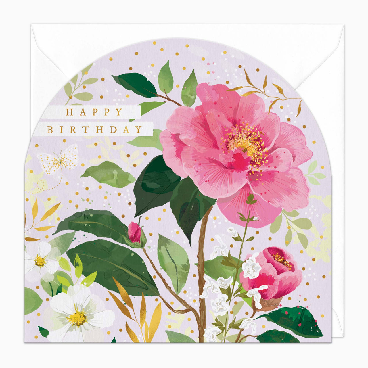 Greeting Card-H112 - Pink Camellia Arch Birthday Card-Whistlefish