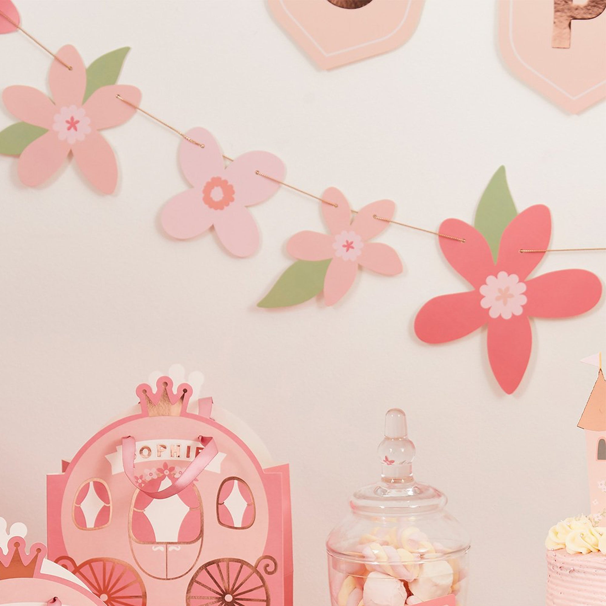Garland-HBLP101 - Pink Flower Card Garland-Hootyballoo