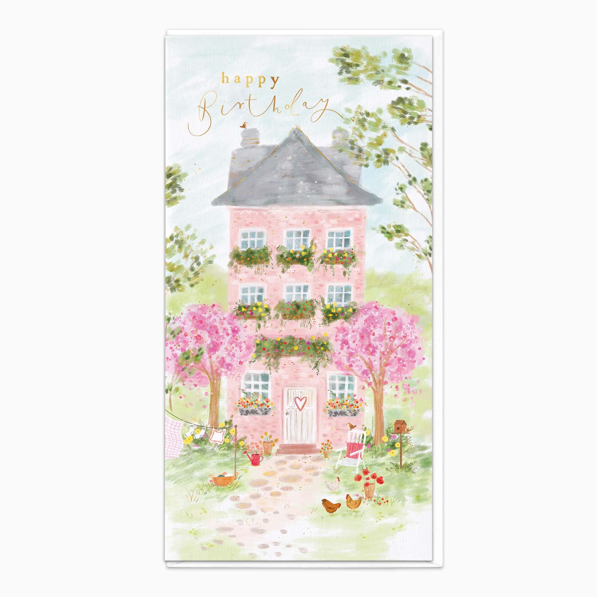 Greeting Card-H104 - Pink House Birthday Card-Whistlefish