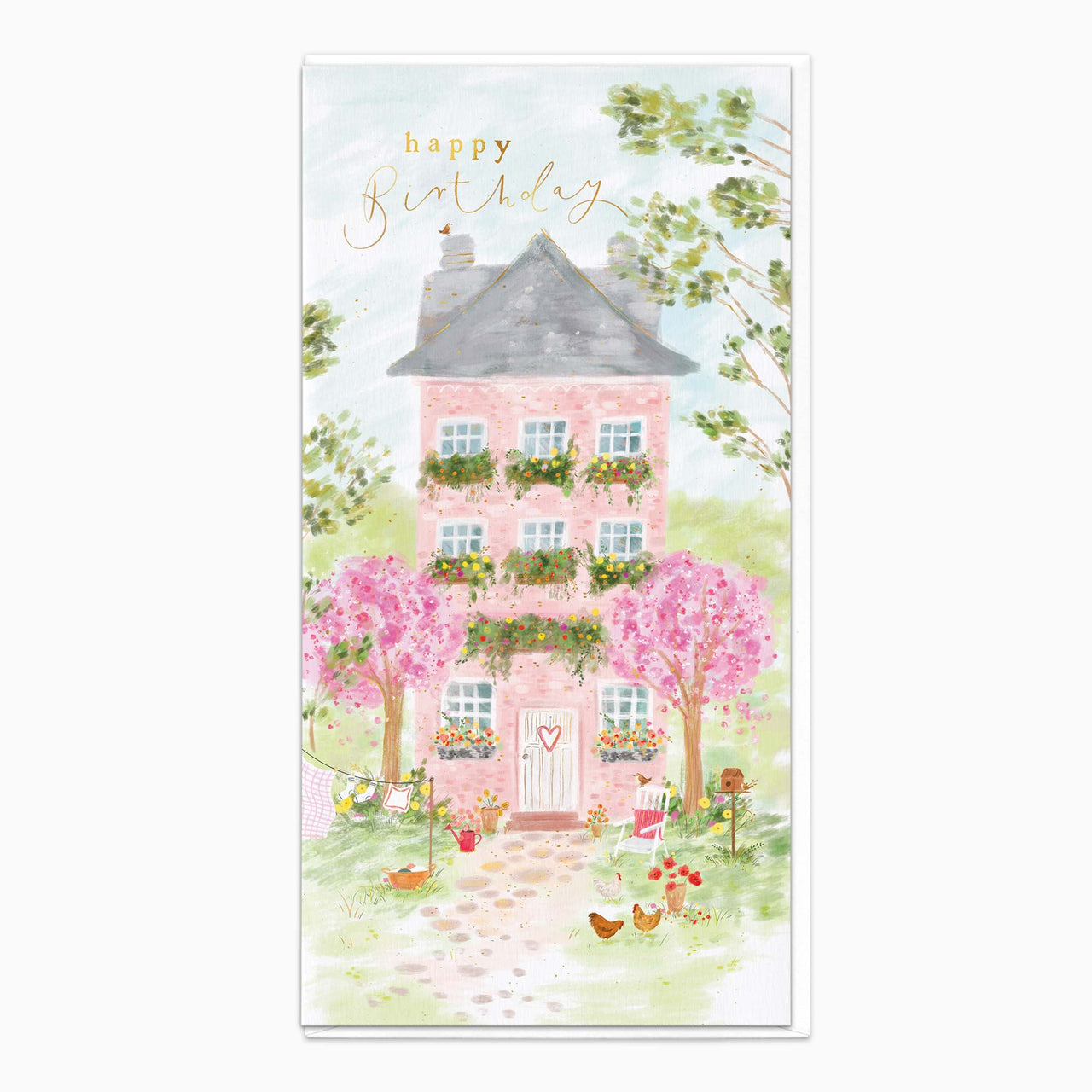 Greeting Card-H104 - Pink House Birthday Card-Whistlefish