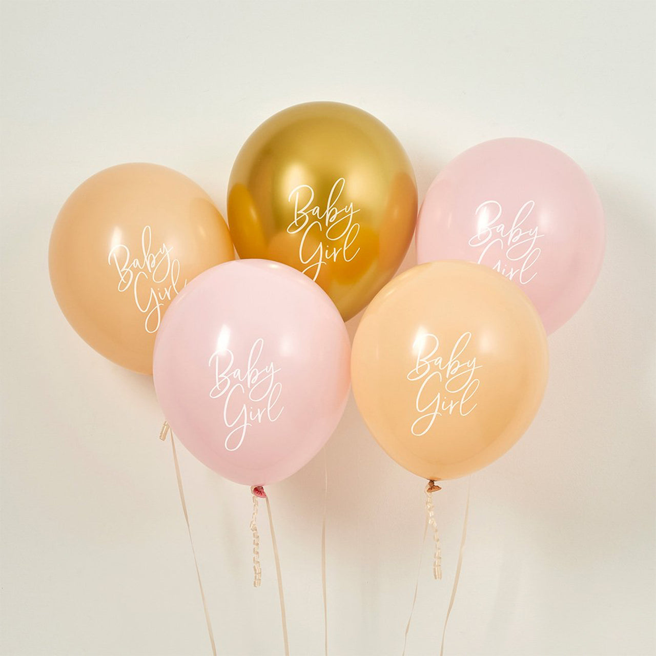 Balloons-HBBS210 - Pink, Nude & Gold Baby Girl 12" Balloons-Hootyballoo