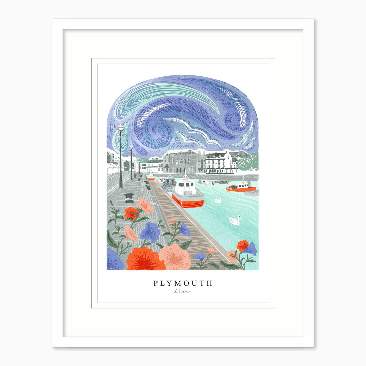 Framed Print-WF1238F - Plymouth Lino Small Framed Print-Whistlefish