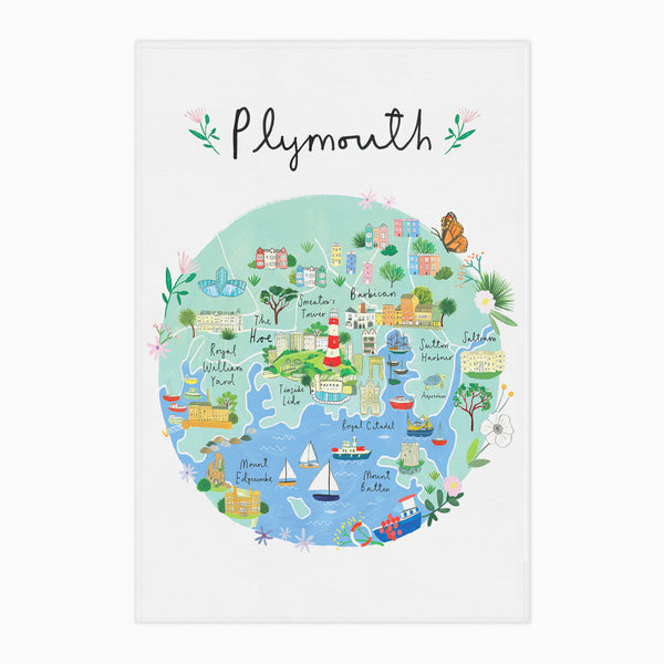 Tea Towel-CR12TT - Plymouth Map Tea Towel-Clair Rossiter