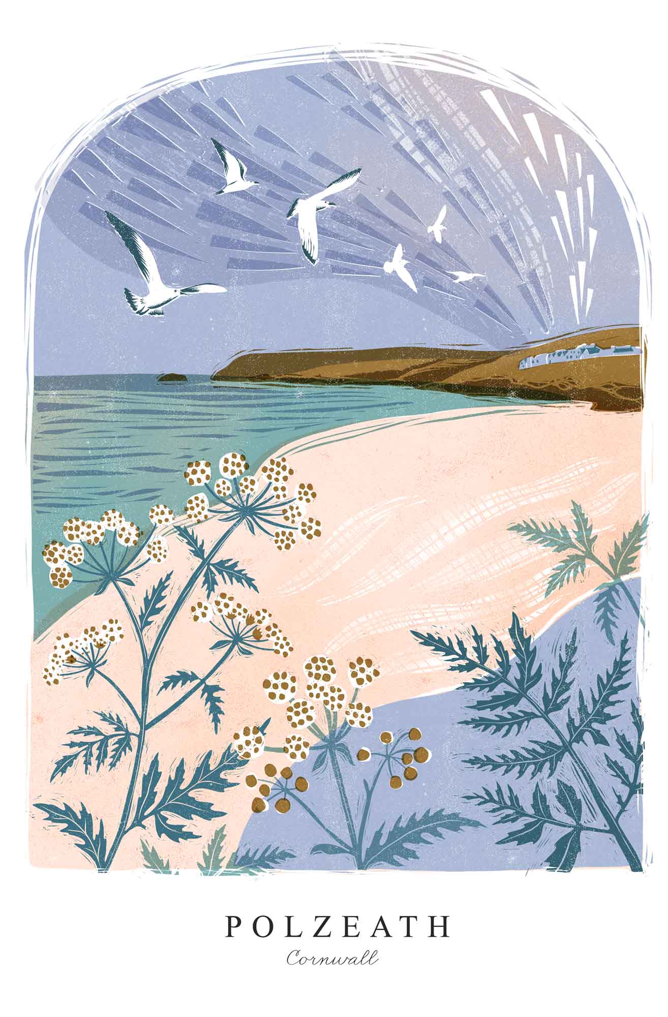 Framed Print-WF1240F - Polzeath Lino Small Framed Print-Whistlefish