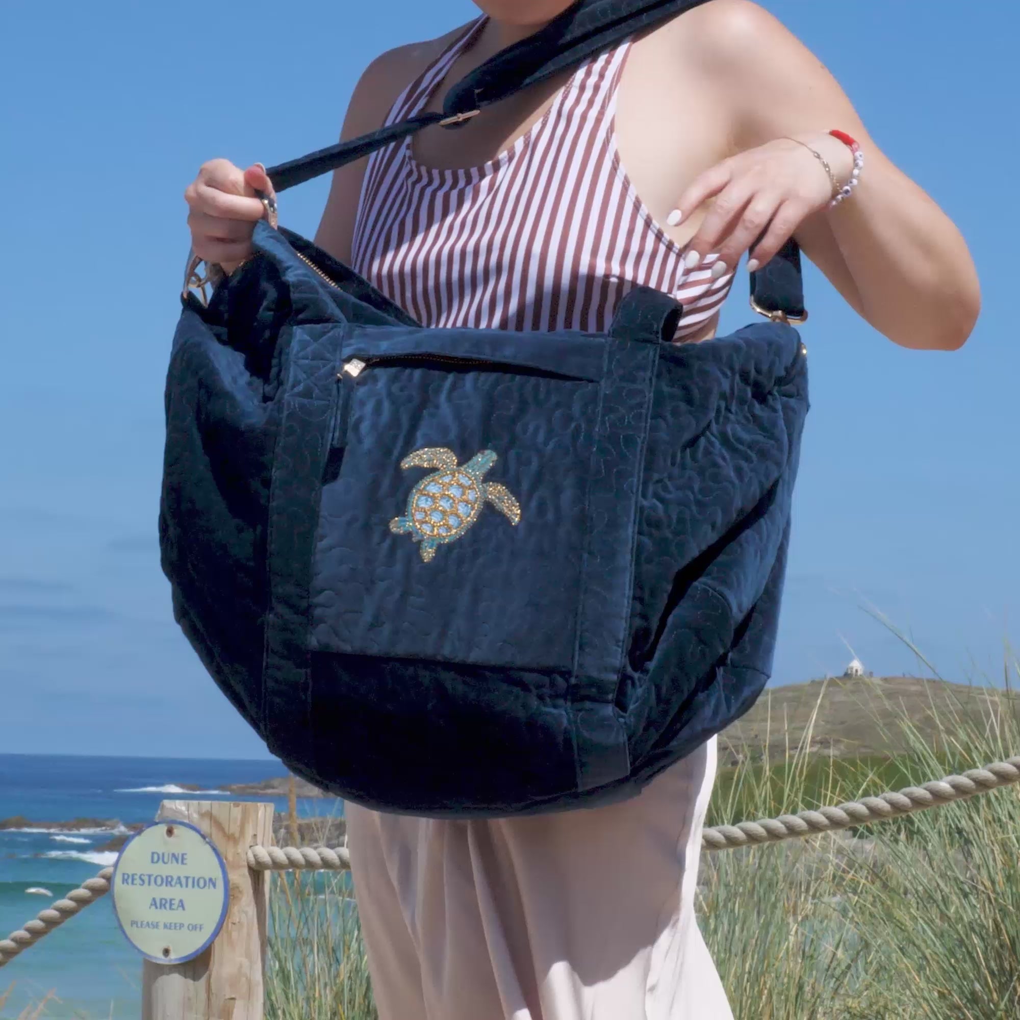 Turtle Navy Velvet Overnight Bag - Whistlefish